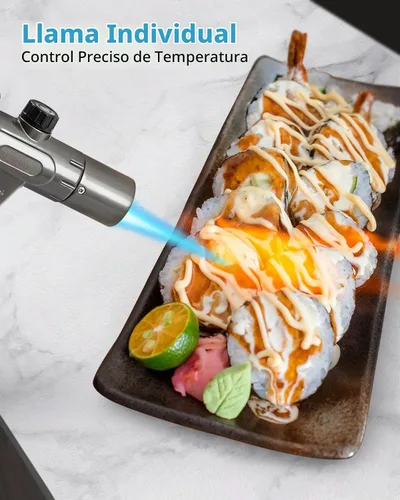 Vista 4 de RONXS Encendedor de antorcha, soplete de butano de cocina recargable, soplete de cocina con bloqueo de seguridad y llama única o doble ajustable