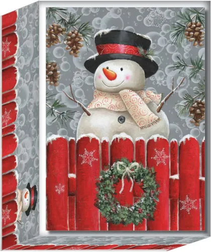 Vista 4 de Crown Point Graphics Snowman Trio - 30 tarjetas de Navidad en caja con detalles de purpurina y sobres Three Cheerful Snowmen And Glitter Details
