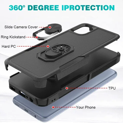 Vista 2 de Funda para Samsung Galaxy A04e, doble capa a prueba de golpes magnética con soporte de anillo giratorio (negro)