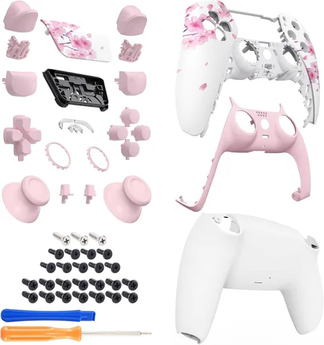 Vista 3 de eXtremeRate Cherry Blossom Whisper Full Set Shell with Buttons Touchpad Cover, Custom Replacement Decorative Trim Shell Front Back Plates Compatible