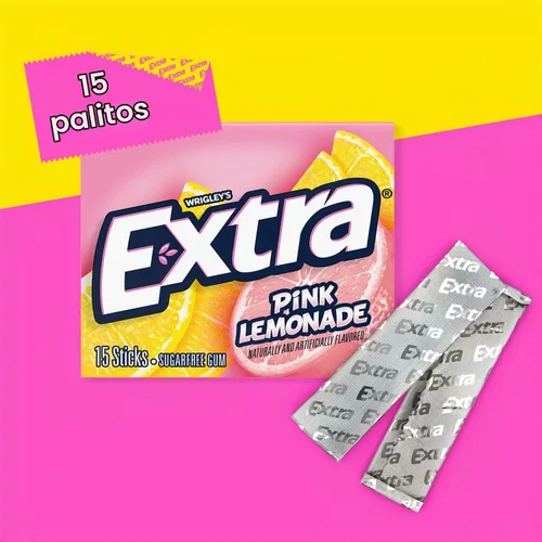 Vista 4 de Extra Pink Lemonade - Goma de mascar sin azúcar, paquete a granel, 150