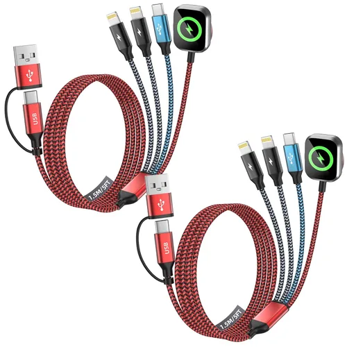 Vista 22 de Travel Essentials - Cable de carga múltiple 4 en 1 para cargador de reloj de iPhone, USB A a doble tipo C/IP/iWatch, cargadores de viaje