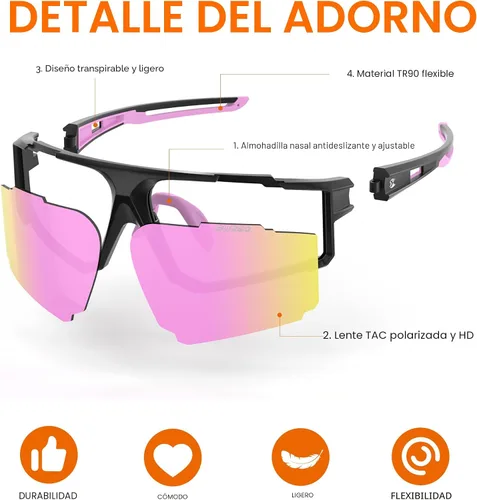 Vista 6 de suoso Gafas de sol deportivas de ciclismo para hombre: gafas de sol polarizadas ligeras con protección UV para jóvenes, béisbol, softbol, correr