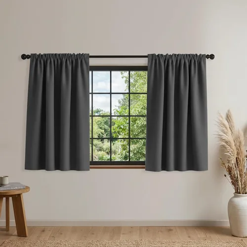 Vista 12 de Mrs.Naturall - Cortinas opacas cortas beige para ventanas pequeñas de 18x24 pulgadas de largo