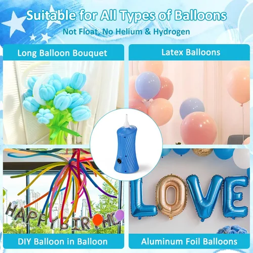 Vista 2 de Bomba eléctrica de globo de aire, bomba de globo de animales largos portátil, máquina sopladora eléctrica azul/naranja/rosa 110-120V 30W inflador