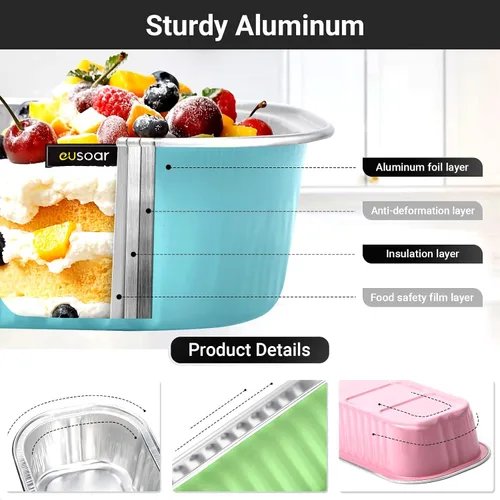 Vista 3 de EUSOAR Forros para magdalenas con tapas, 30 unidades de ramekins de papel de aluminio de 6.8 oz, mini moldes para pan de aluminio desechables