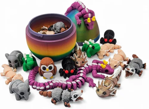 Vista 9 de Paquete de 10 minianimales misteriosos, figuras articuladas impresas en 3D, diseños únicos y divertidos, incluye huevo misterioso, alivio del estrés