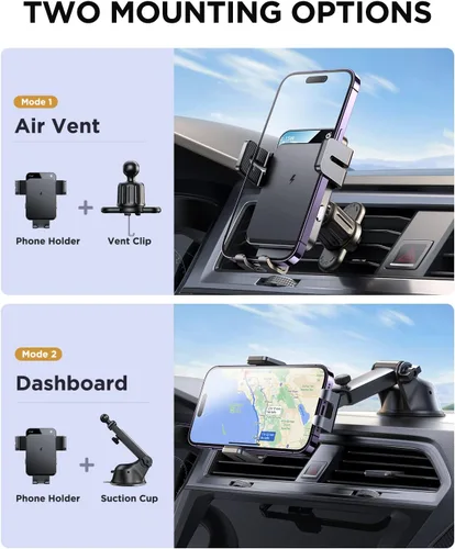 Vista 2 de JOYROOM Cargador inalámbrico para automóvil, cargador de coche Qi de carga rápida de 15W, soporte para teléfono con montaje, alineación de sujeción