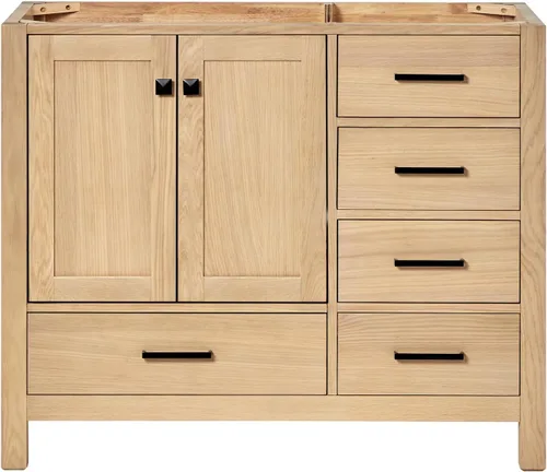 Vista 45 de ARIEL Cambridge Mueble base de tocador de baño de 36 pulgadas, madera maciza, 2 puertas de cierre suave, 5 cajones de cola de milano, roble marrón
