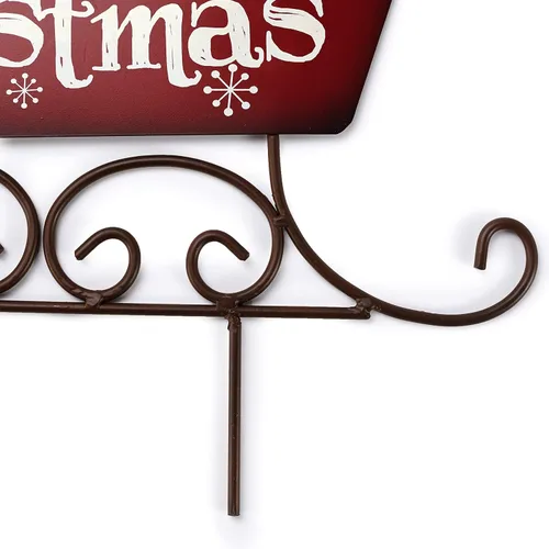 Vista 2 de Estaca de trineo de metal para Navidad con Papá Noel, reno, aspecto rústico, color rojo