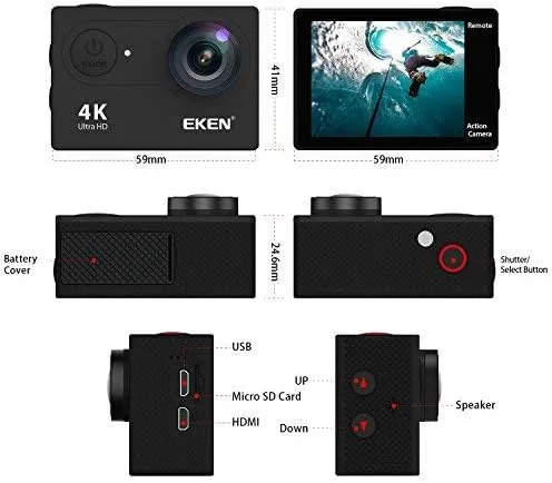 Vista 4 de Cámara de acción EKEN H9R 4K WiFi impermeable deportes cámara Full HD 4K30 27K30 1080p60 720p120 cámara de vídeo 20MP foto y 170 lente gran angular