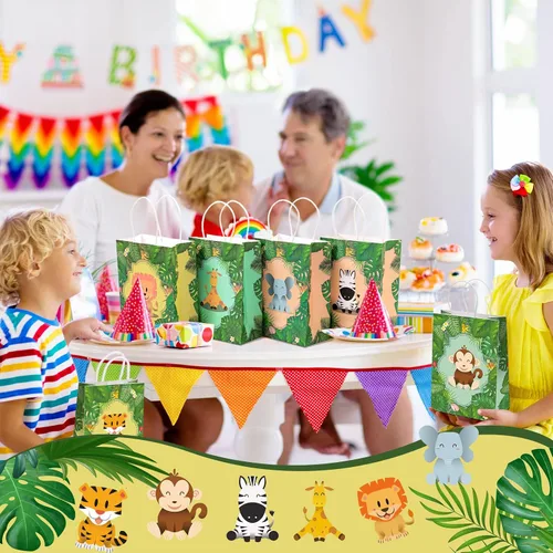 Vista 3 de Gersoniel 24 bolsas de regalos de safari, bolsas de recuerdos de fiesta de selva de safari con asas para niños, bolsas de regalo de cumpleaños