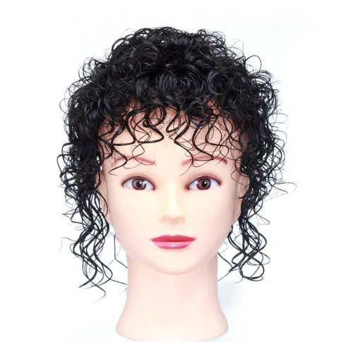 Vista 2 de Peluca de cabello humano ondulado y rizado para mujer, con clip, para cabello fino (color negro rizado)
