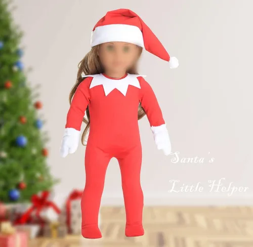 Vista 4 de Ropa de muñeca de Navidad de 18 pulgadas, disfraz de elfo de Navidad de 18 pulgadas, trajes de Santa para muñeca de 18 pulgadas