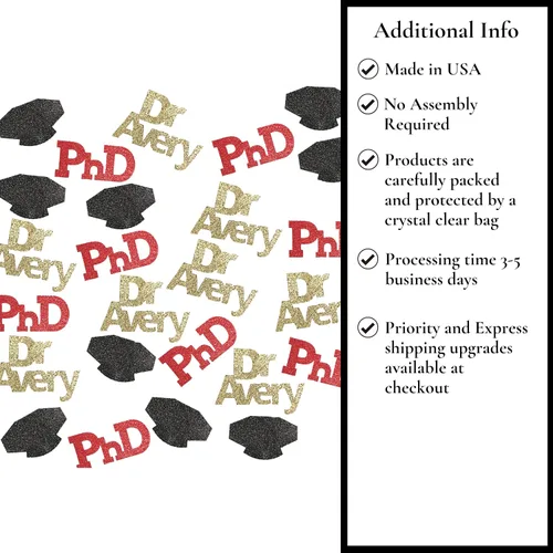 Vista 8 de Confeti de graduación de doctorado para mí, marido o esposa, decoraciones de graduación de doctorado en filosofía, paquete de 25 piezas de confeti