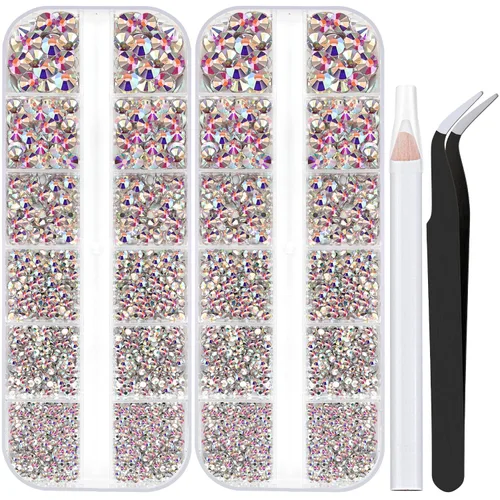 Vista 36 de Dos paquetes de diamantes de imitación de parte trasera plana, 4520 piezas de diamantes de imitación coloridos para arte de uñas, cristal colorido +