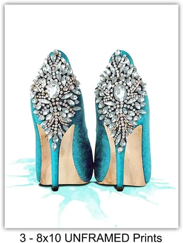Vista 4 de Arte y decoración de pared de diseñador azul, Life Is Short Buy The Shoes - Decoración de pared glamorosa - Póster artístico de diseño de alta moda