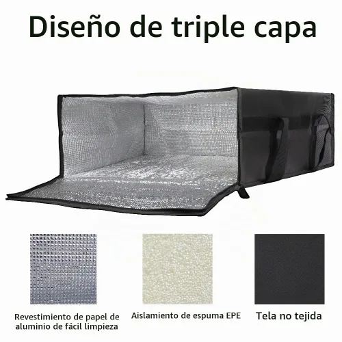 Vista 5 de Bodaon Bolsa de entrega de pizza aislada, 20" x 20" x 8" bolsas calentadoras de pizza para mantener caliente, bolsa aislada para entrega de Negro