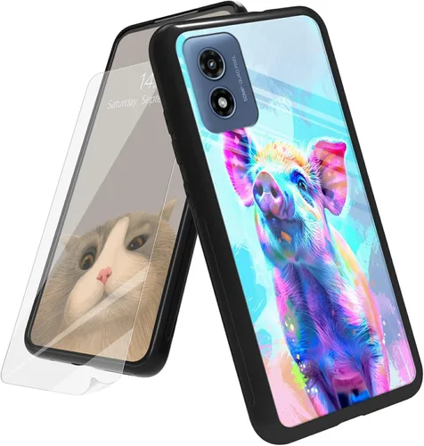 Vista 10 de Funda para Motorola Moto G Play 4G 2024 con protector de pantalla, parte trasera de vidrio templado + funda de silicona suave TPU absorción