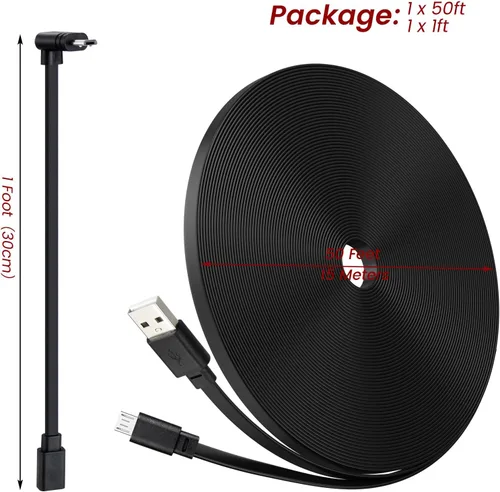 Vista 8 de 50ft Power Cable for Wyze Cam v4, Pan v3, OG, v3 and v3 Pro Gameras, Black Negro