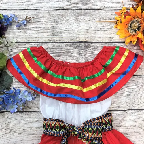Vista 4 de unik Vestido de fiesta tradicional mexicano de cinco de mayo para niña, talla 4-14