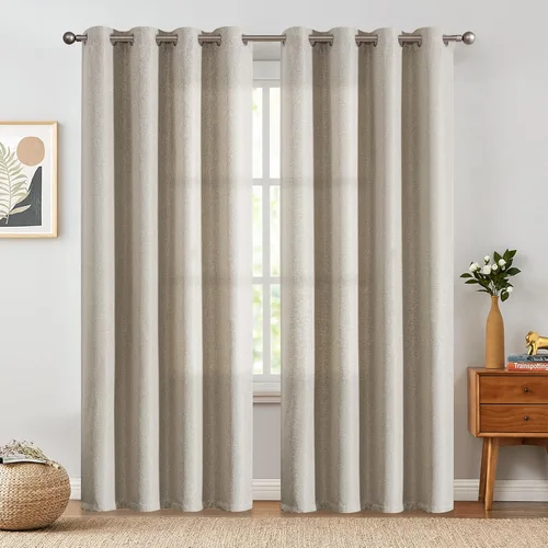 Vista 11 de jinchan Cortinas opacas con textura de lino negro para dormitorio, sala de estar, 2 paneles de 84 pulgadas de largo, con aislamiento térmico