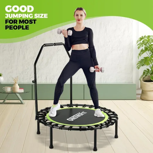 Vista 9 de ONETWOFIT Foldable Rebounder Trampoline for Adults, 40/45” Mini Fitness Trampoline W/Adjustable Foam Handle Bungees, Quiet Exercise Trampoline for