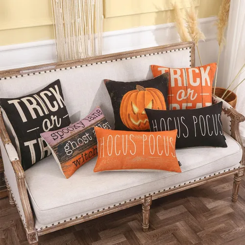 Vista 9 de TRENDIN Funda de almohada de Halloween de 12 x 20 pulgadas para sofá, decoración de Halloween, funda de cojín lumbar de lino Hocus Pocus, funda