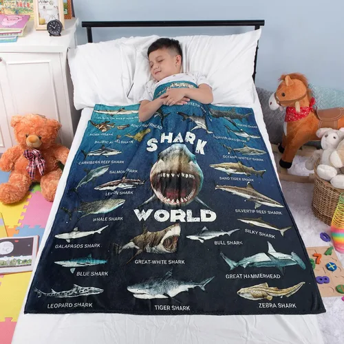 Vista 7 de Manta de tiburón para niños de 60 x 50 pulgadas, regalos con temática de tiburón para niños