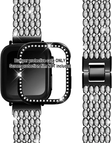 Vista 2 de Correas de repuesto de metal con diamantes de imitación brillantes de circonita cúbica para Apple Watch de 1.496 pulgadas, 1.575 pulgadas, 1.614