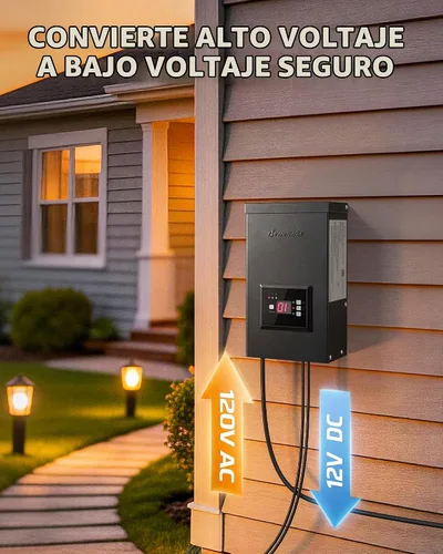 Vista 2 de DEWENWILS Transformador de bajo voltaje de 200 W con 3 salidas de control independientes, transformador de paisaje con temporizador y sensor