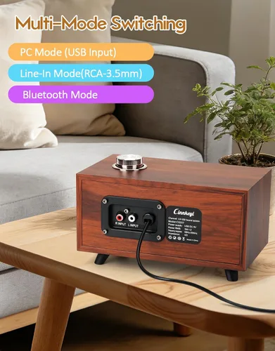 Vista 3 de Altavoces de madera para computadora con barra de sonido para PC, alimentados por USB, entrada de línea, Bluetooth, 3 modos, entrada USB, barra