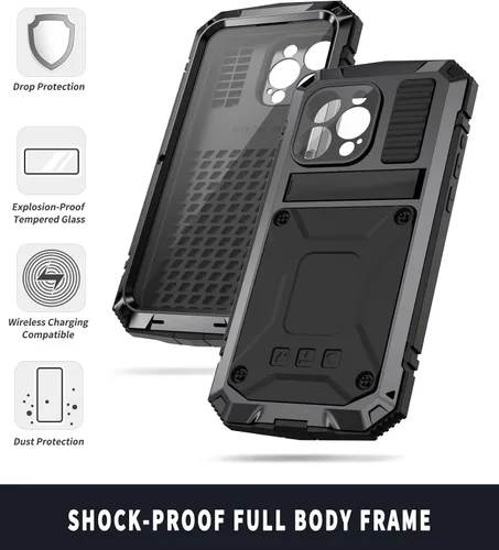 Vista 4 de Lunivop Funda compatible con iPhone 15 Pro Max de 6.7 pulgadas 2023, protección resistente, a prueba de polvo, resistente de metal de grado militar