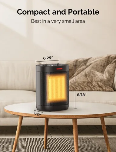 Vista 7 de Calentadores de espacio de 1500 W para uso en interiores, calentador portátil de cerámica PTC, calentador de espacio pequeño con termostato, tres