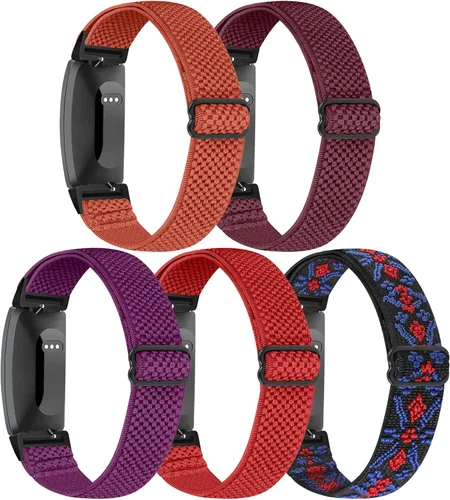 Vista 9 de Correa elástica para reloj, compatible con Fitbit Inspire 3/2/HR/Ace 2/3, correas de repuesto de nailon suave para mujeres y hombres negro+verde