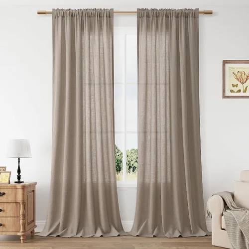 Vista 37 de Cortinas de lino verde aguamarina de 84 pulgadas de largo, juego de 2 paneles semitransparentes con bolsillo para barra para comedor, decoración