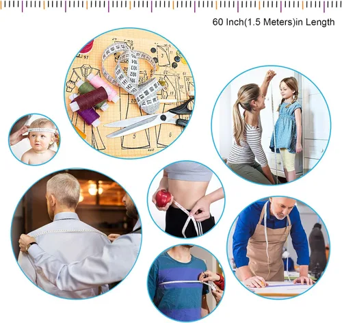 Vista 7 de Cinta métrica métrica para el cuerpo, cinta métrica suave retráctil de 60 pulgadas, pequeña regla de cinta de tela de costura para cintura de tela