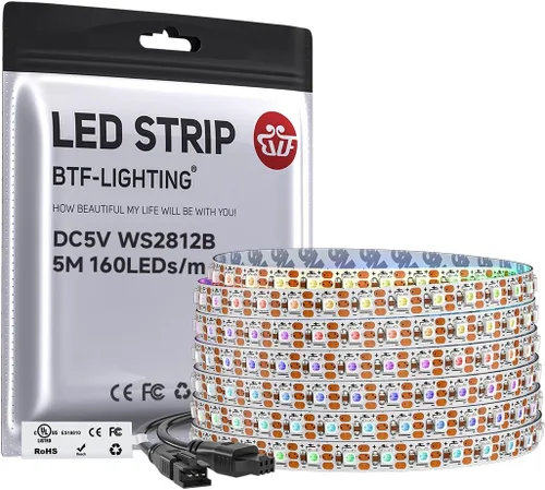 Vista 13 de BTF-LIGHTING WS2812B - Tira LED IC RGB 0.1 in, 0807SMD, DC5V, 3,2 pies, 160