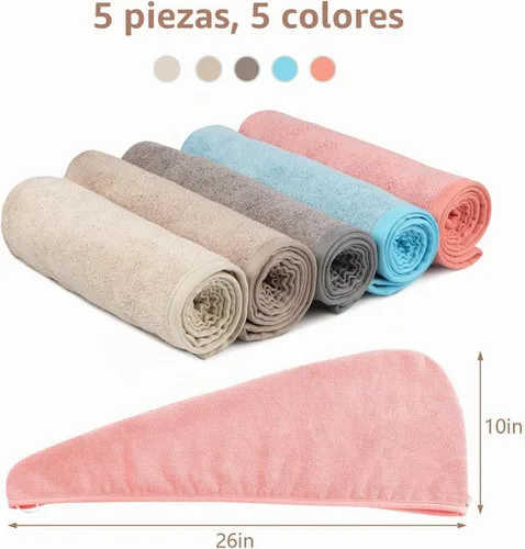 Vista 3 de AIDEA - Toalla para el cabello, paquete de 5 toallas absorbentes de secado rápido de 26 x 10 pulgadas Microfiber Hair Towel for Curly & Long Hair