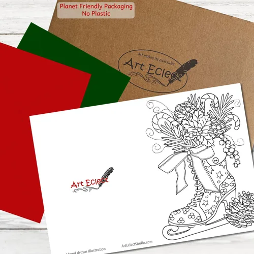 Vista 5 de Tarjetas de Navidad para colorear para adultos y niños Tarjetas de Navidad colorables, interior en blanco para tu mensaje, 10 diseños diferentes