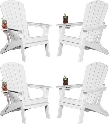 Vista 38 de Plawdlik Juego de 10 sillas plegables Adirondack con textura de madera, HDPE pesado para todo tipo de clima, juego cómodo junto a la piscina, patio