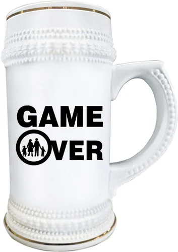 Vista 2 de Divertidos regalos familiares para desarrolladores de juegos, taza de cerveza Game Over Beer Stein de 22 onzas, vasos de cerámica, diseño