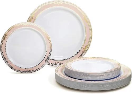 Vista 16 de OCASIONES" Paquete de 50 platos (25 invitados) - Juego de platos de plástico desechables pesados para fiestas de boda - 25 x 10.5'' cena + 25 x