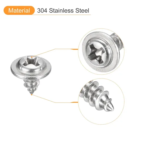 Vista 4 de uxcell ST3x6mm Phillips Pan Head Tornillo Autorroscante con Arandela, 100 piezas - Tornillo de madera de acero inoxidable 304 rosca completa (plata)