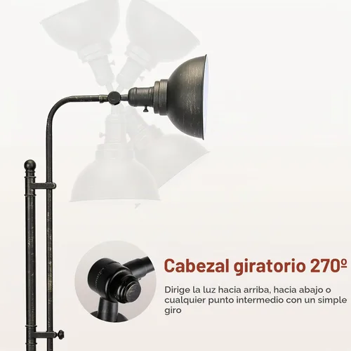 Vista 3 de VONLUCE Lámpara de pie para sala de estar, lámpara de pie industrial alta de 65 pulgadas, altura y cabezal ajustables, lámpara de lectura de pie