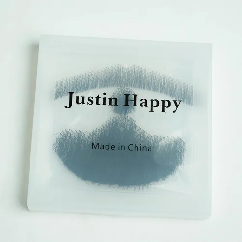 Vista 3 de Justin Happy Bigotes falsos de cabello humano a base de encaje barba falsa negro bigote falso pelo falso bigote realista disfraz de cabra falso