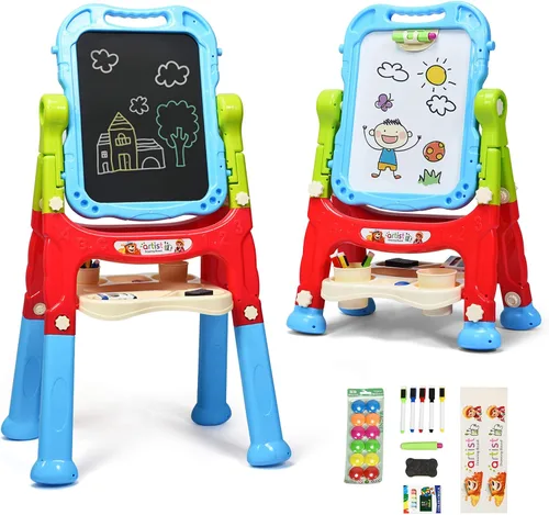 Vista 13 de Costzon 4-in-1 Height Adjustable Art Easel for Kids Magnetic Chalkboard & Whiteboard w/ Storage Tray and Detachable Design, No-Tool Assembly, Gift