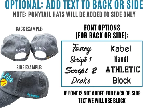 Vista 7 de Custom Hat, Distressed Baseball Cap or Ponytail Hat Personalized Text Hats Your Text Embroidered Ball Cap Customize Your Own Cap, Adjustable
