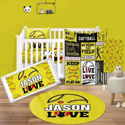 Vista 16 de Juego de ropa de cama para cuna de bebé, 5 piezas, diseño de bolas y arco iris, manta de bebé con nombre personalizado, sábana bajera para cuna