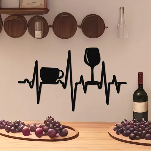 Vista 6 de Blulu Heartbeat - Cartel de café y bar de vinos de 15.75 x 9.04 pulgadas, decoración de pared rústica de metal negro para colgar en la pared